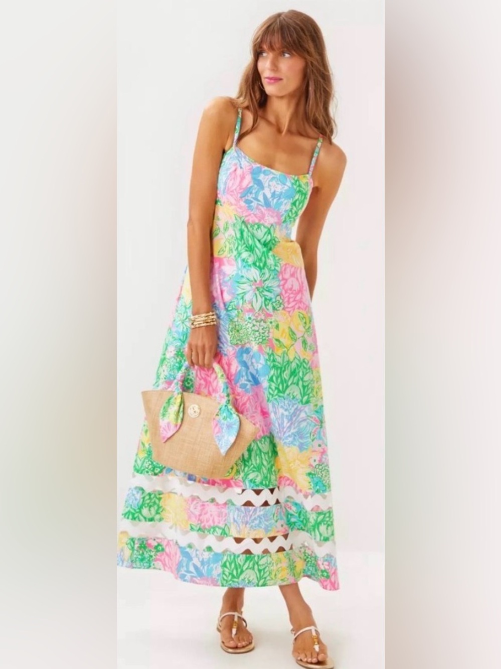 NWT Lilly Pulitzer Hailey Midi Dress Multi Bright Delight Patch Sz 8